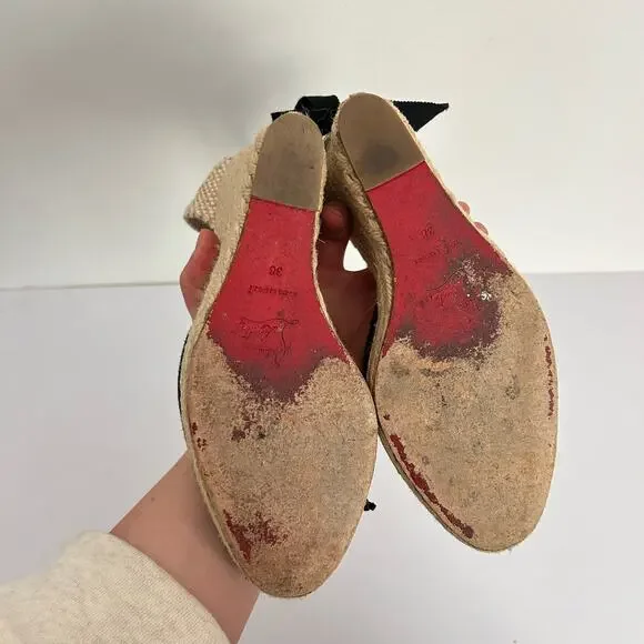 Christian Louboutin Espadrille Wedge Heels Black Size 38/7.5 - Picture 8 of 8